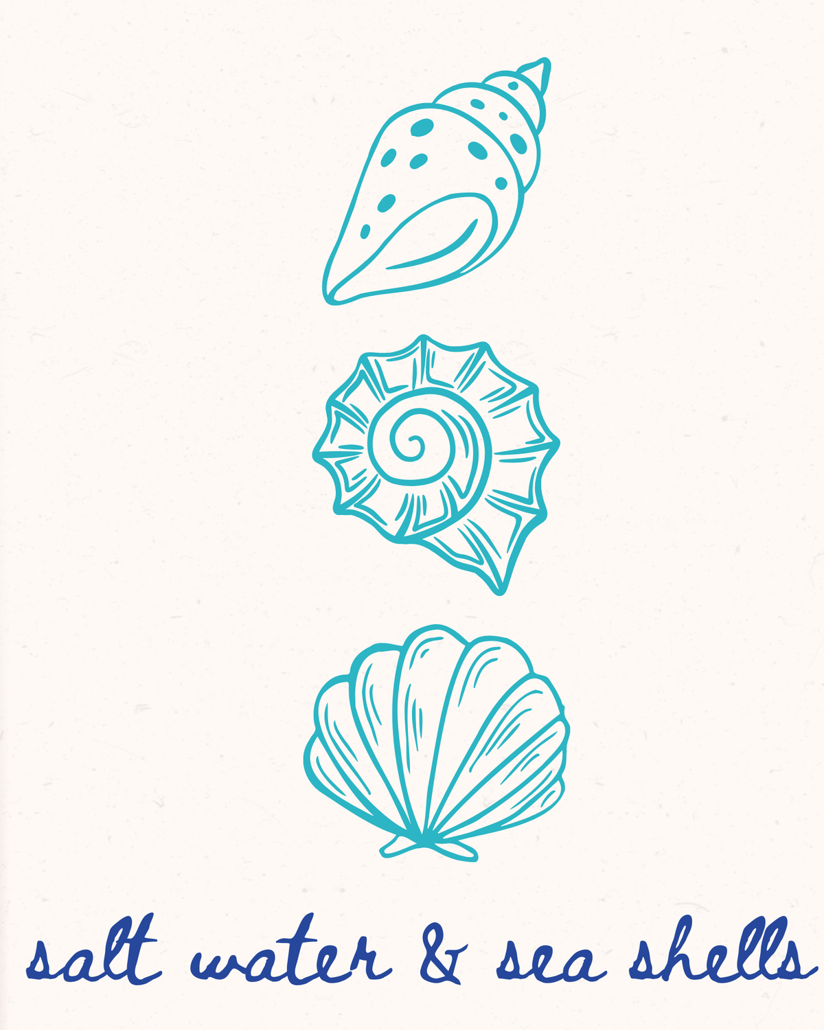 Minimal seashell illustration print without text, three coastal shells